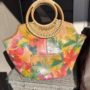Patricia Nash Floral Leather Bamboo Handle Bag